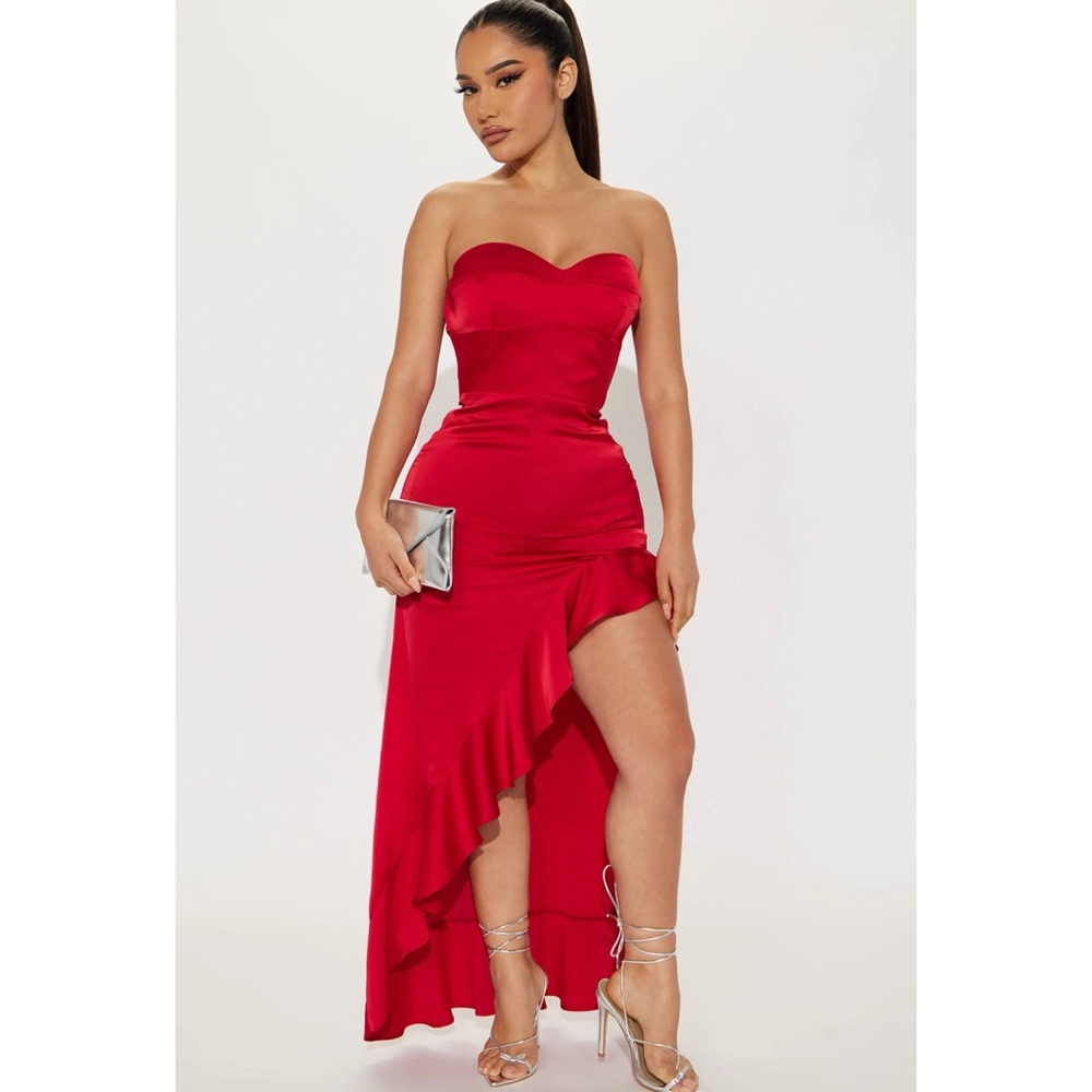 Mila Tube Ruffle Maxi Dress - Red - Fashion Nova